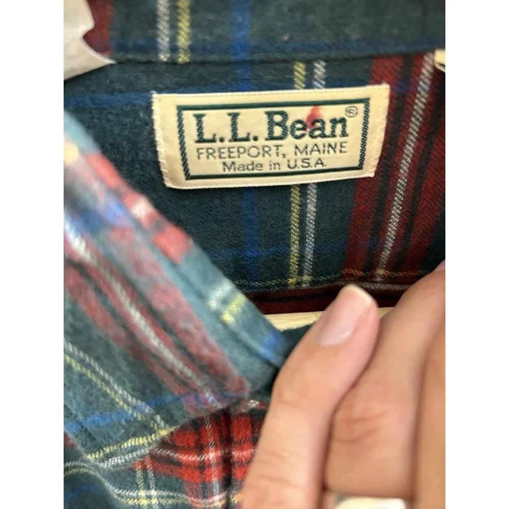 LL Bean VTG 90s Flannel Button Up Shirt Plaid Red Green Grunge Mens Xl
